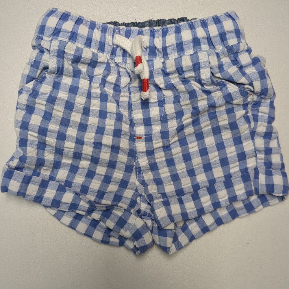 Baby Boden White Blue Check Cotton Shorts Baby Boys Size 0/3 Months